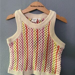 GAP Cream Crochet Tank with Pink, Yellow & Orange Stripes